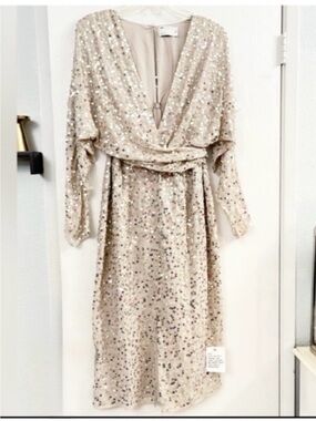 ASOS Sequin Wrap Midi Dress - Champagne Size 10